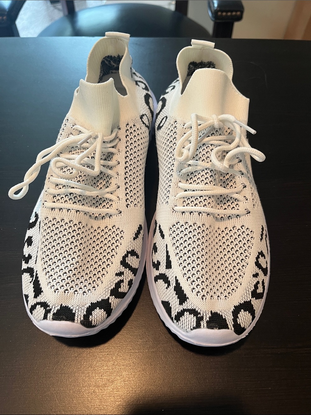 Breathable White Knit Women’s Lace-Up Sneakers with Black Accent size 10